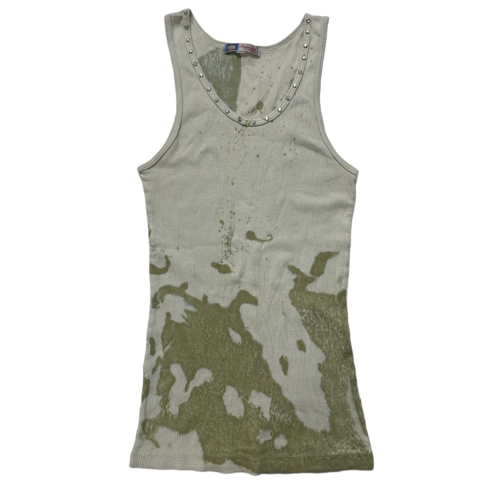 Studded Scoop Neck Olive and Cream Tank Top